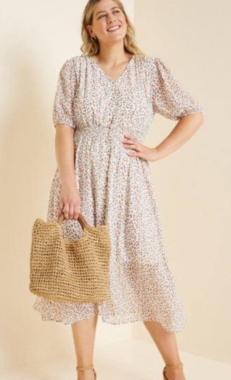 Hayden Los Angeles Midi Floral High Low Sheer Short-Sleeve Dress Plus Size 3X